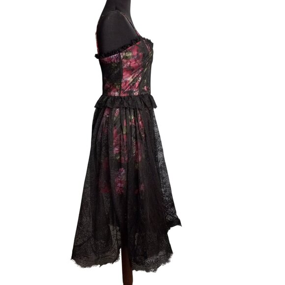 Pearl By Georgina Chapman of Marchesa Size 4 Dress Black Floral Lace Midi Flirty - Picture 4 of 14